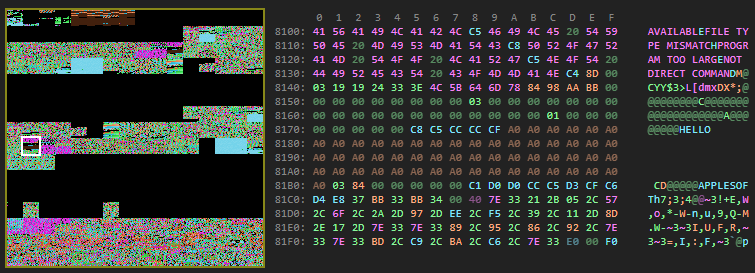 A colorful hex dump
