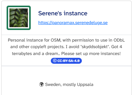 Description card of the instance on the metacatalog